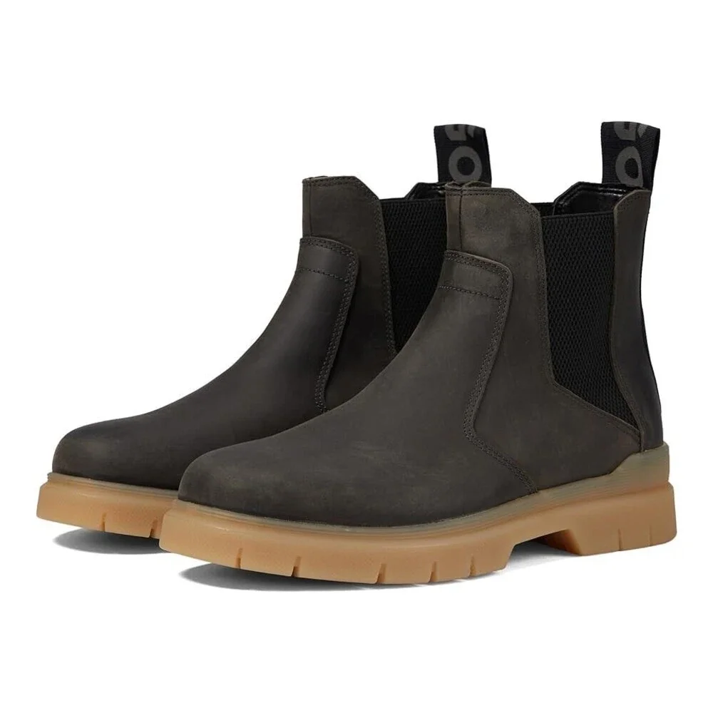 Hugo Boss Ryan 50503922 Chelsea Boots Men 8 Gray Leather Round Toe Ankle JOBB857